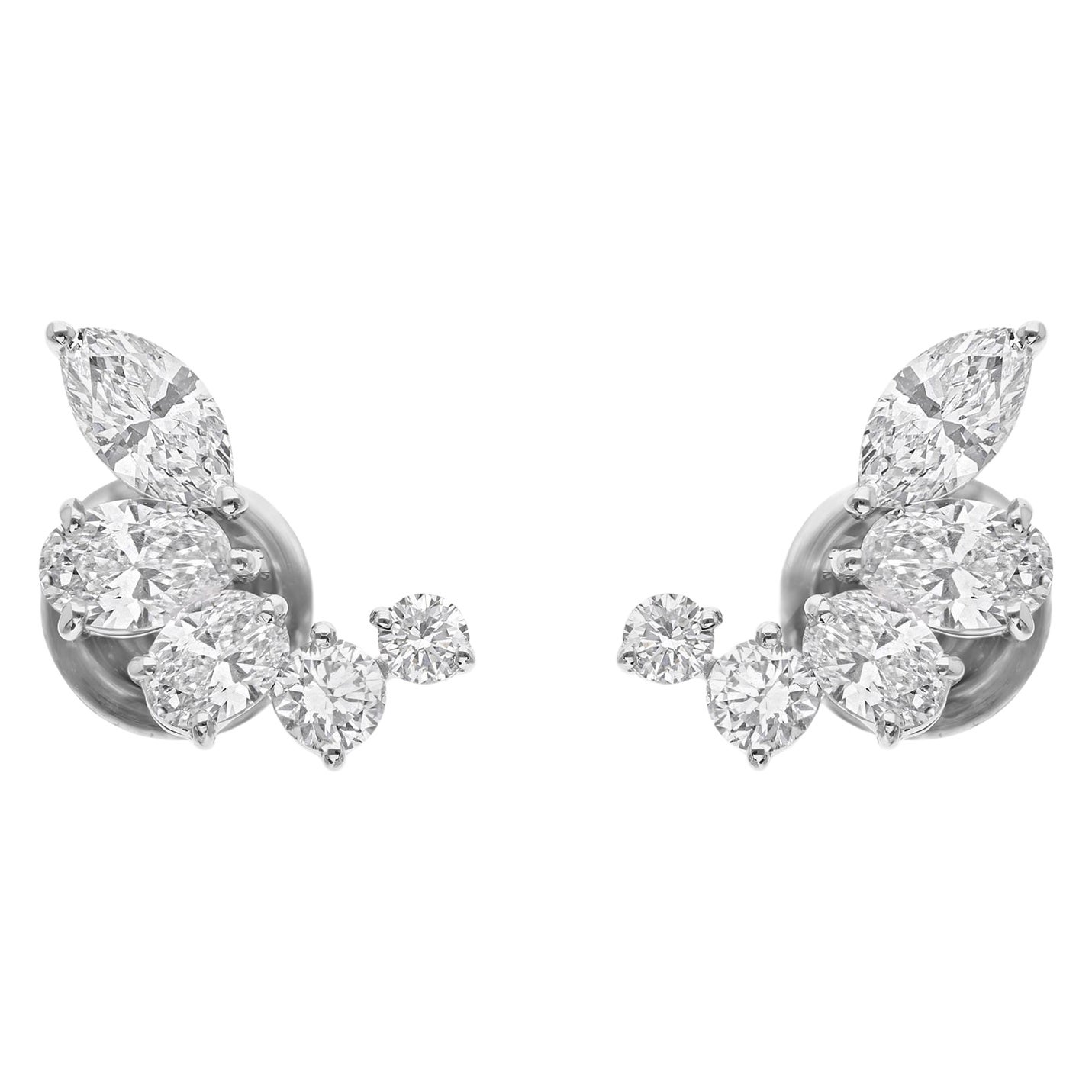 Marquise & Oval Cut Natural Diamond Cluster Stud Earrings 1.54 Ct 18K White Gold
