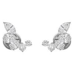 Marquise & Oval Cut Natural Diamond Cluster Stud Earrings 1.54 Ct 18K White Gold