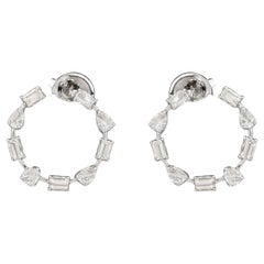 1.63 ct Pear & Emerald-Cut Diamond Open Circle Hoop Earrings 18K White Gold