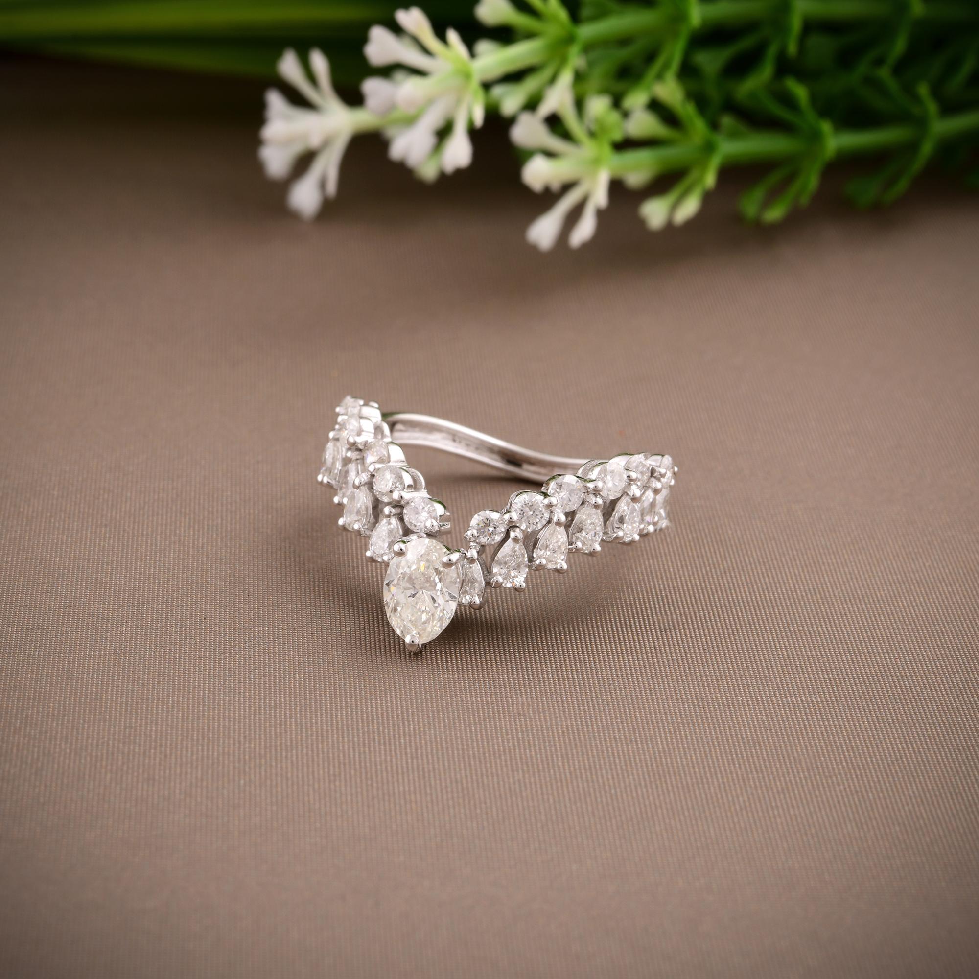 En venta: Anillo de compromiso de diamantes naturales talla múltiple Chevron de 1,64 ct Joyas de oro blanco de 14k  3