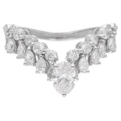 Multi Cut 1.64Ct Natural Diamond Chevron Engagement Ring 18k White Gold Jewelry