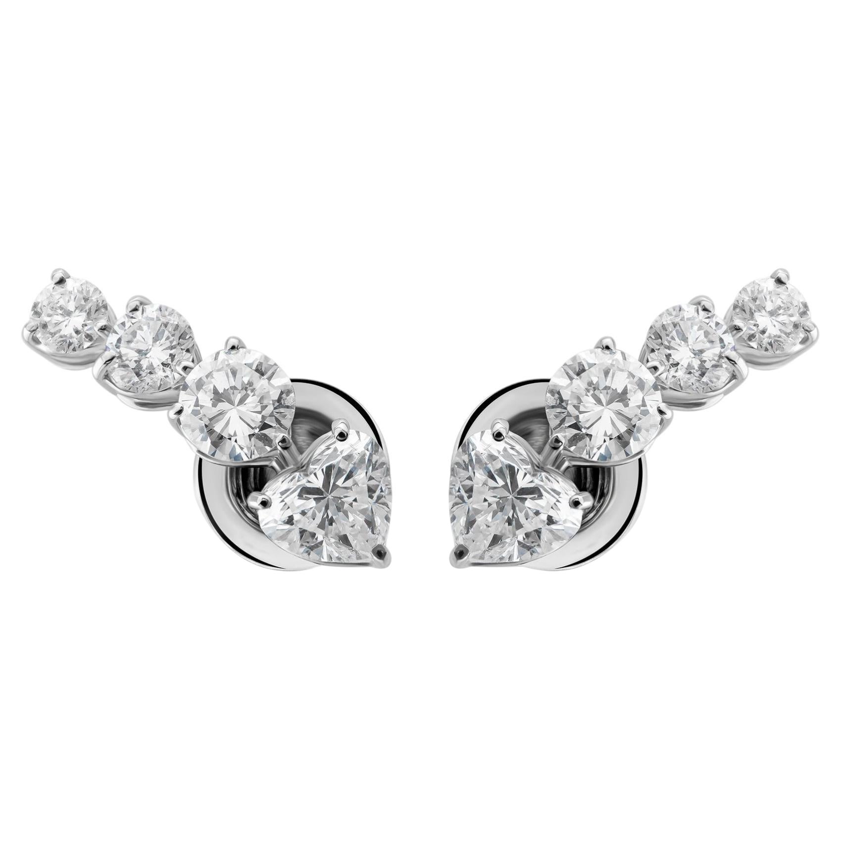1.78 Ct Natural Diamond Graduating Linear Ear Climber Earrings 14k White Gold
