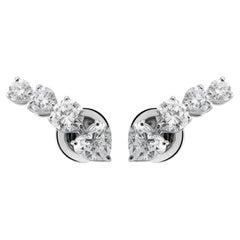 1.78 Ct Natural Diamond Graduating Linear Ear Climber Earrings 14k White Gold
