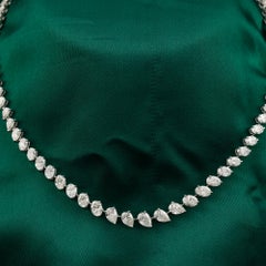 17.87 Carats Natural Pear-Shaped Diamond 18K White Gold Riviera Tennis Necklace