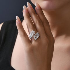 Marquise Pear Diamond Bypass Cocktail Ring 2.14 ct 18k White Gold Luxury Gift