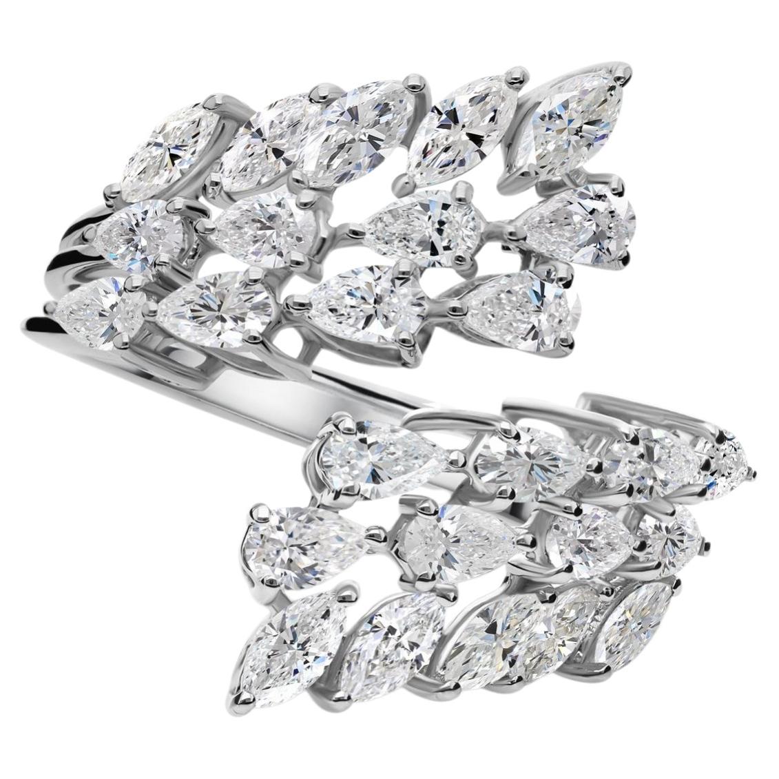 Marquise Pear Diamond Bypass Cocktail Ring 2.14 ct 18k White Gold Luxury Gift
