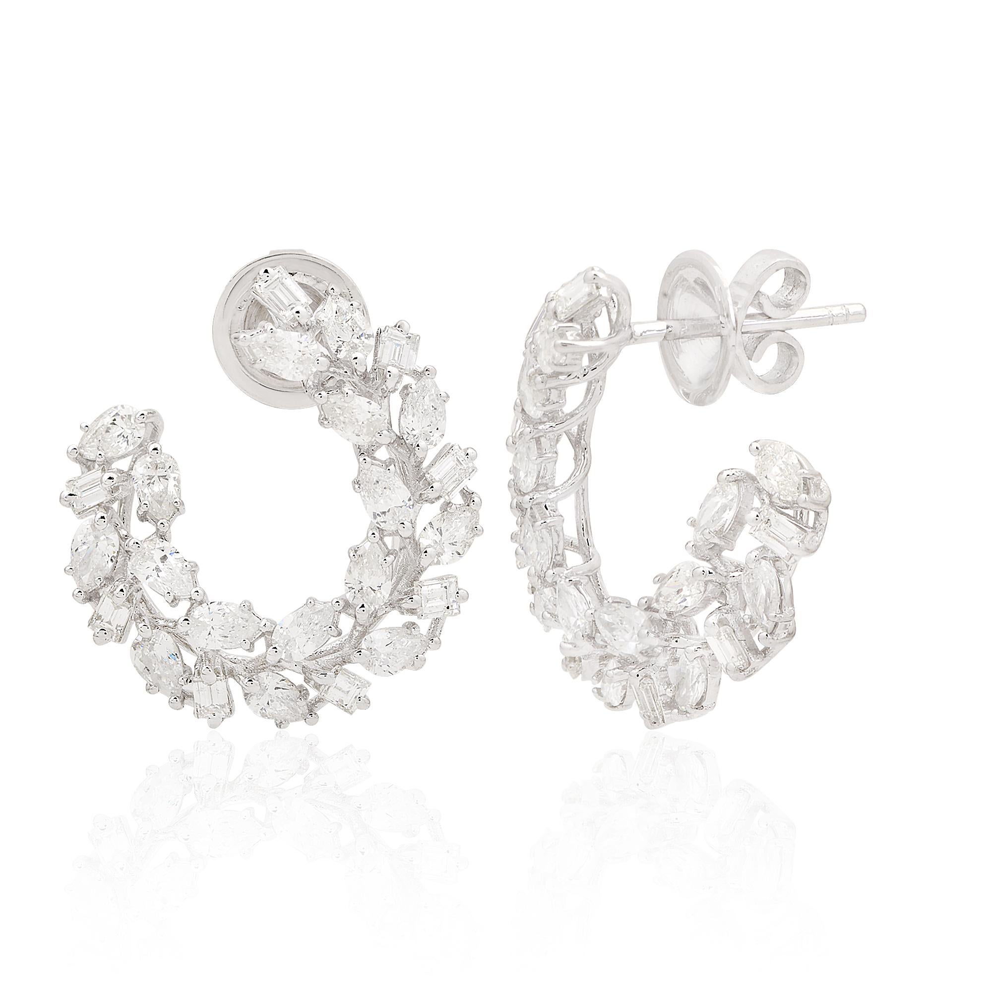 Moderne Multi Cut 2.30Ct SI/H Natural Diamond Open C-Hoop Earrings 18k White Fine Gold (boucles d'oreilles ouvertes en forme de C) en vente