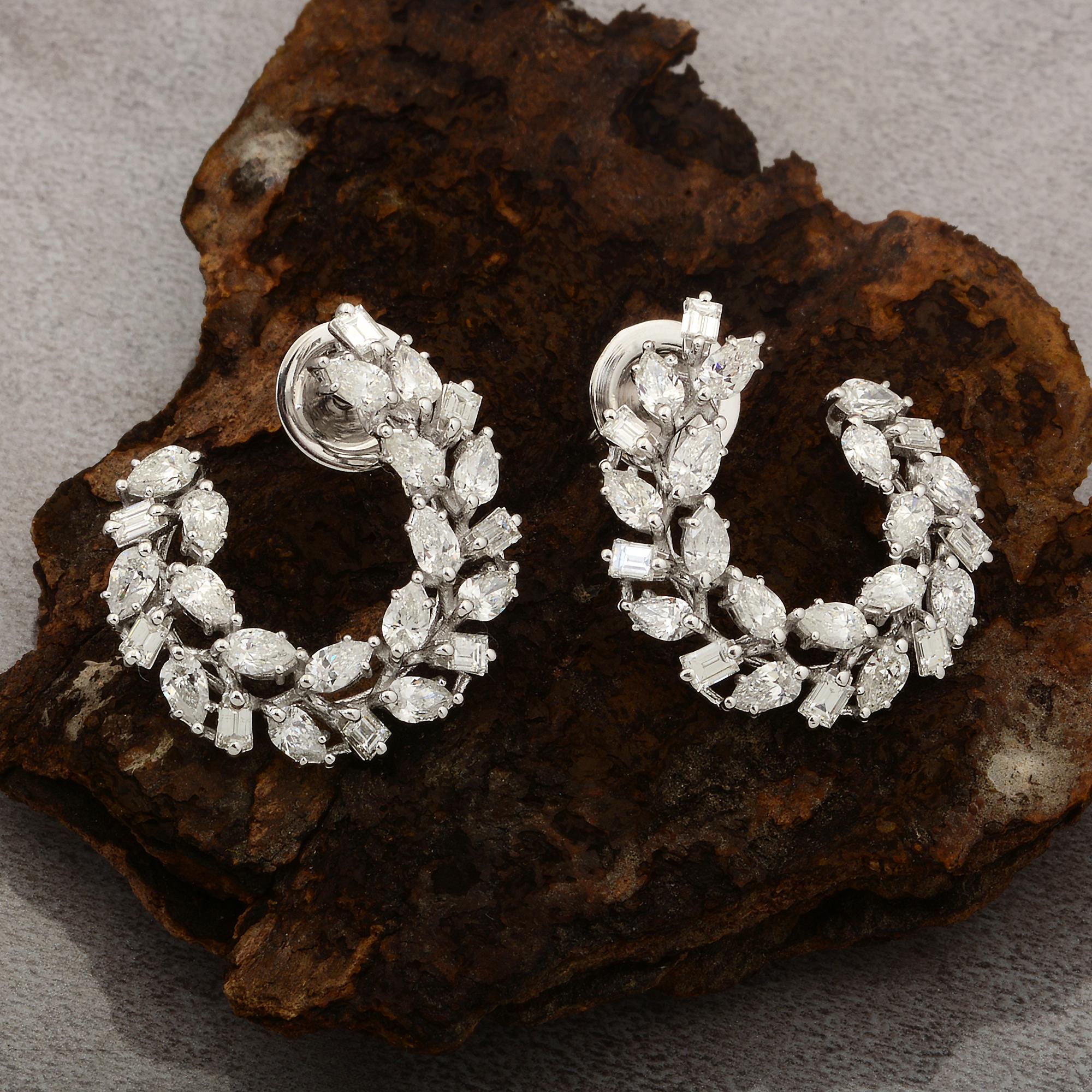 Multi Cut 2.30Ct SI/H Natural Diamond Open C-Hoop Earrings 18k White Fine Gold (boucles d'oreilles ouvertes en forme de C) Neuf - En vente à Diera, Dubai