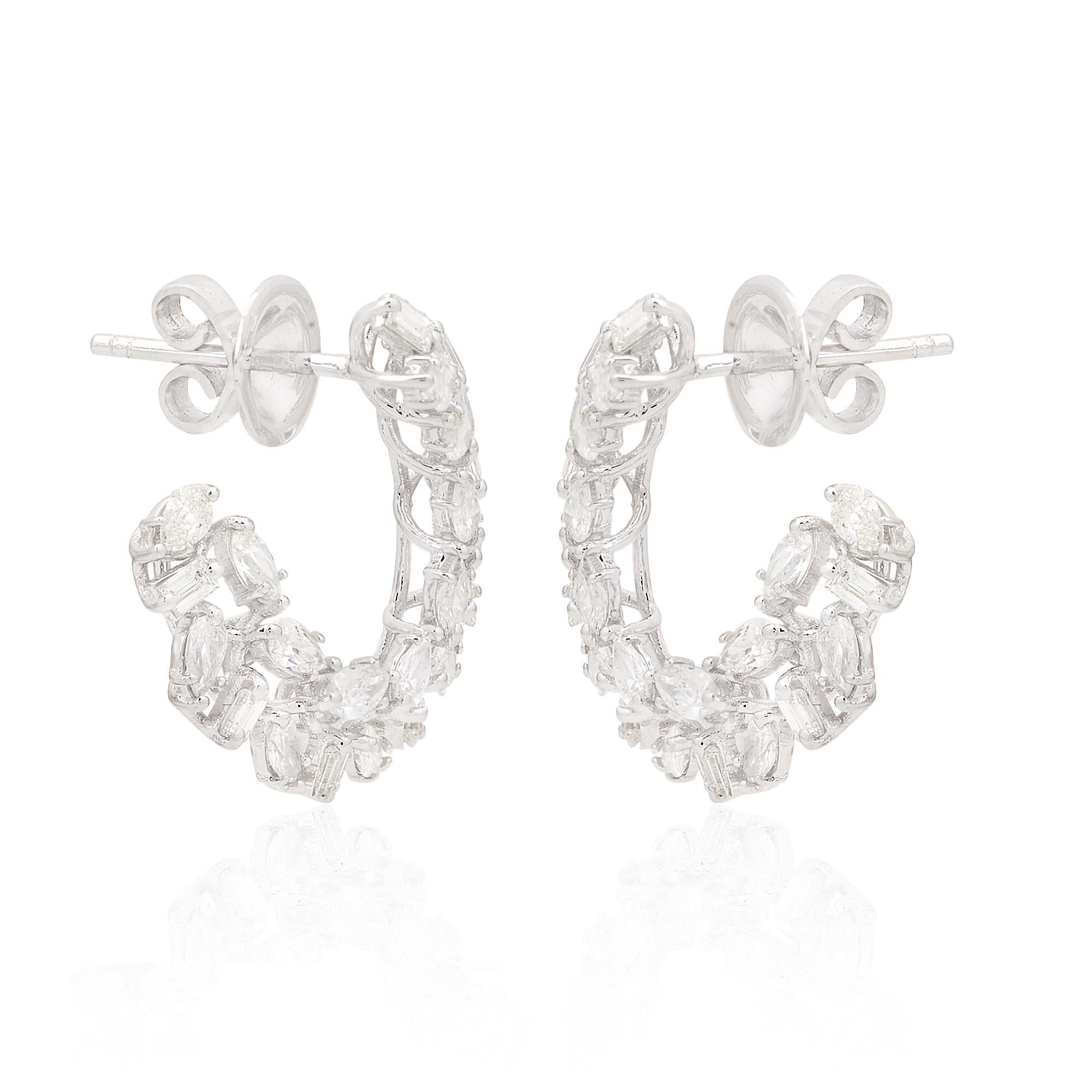 Multi Cut 2.30Ct SI/H Natural Diamond Open C-Hoop Earrings 18k White Fine Gold (boucles d'oreilles ouvertes en forme de C) Pour femmes en vente