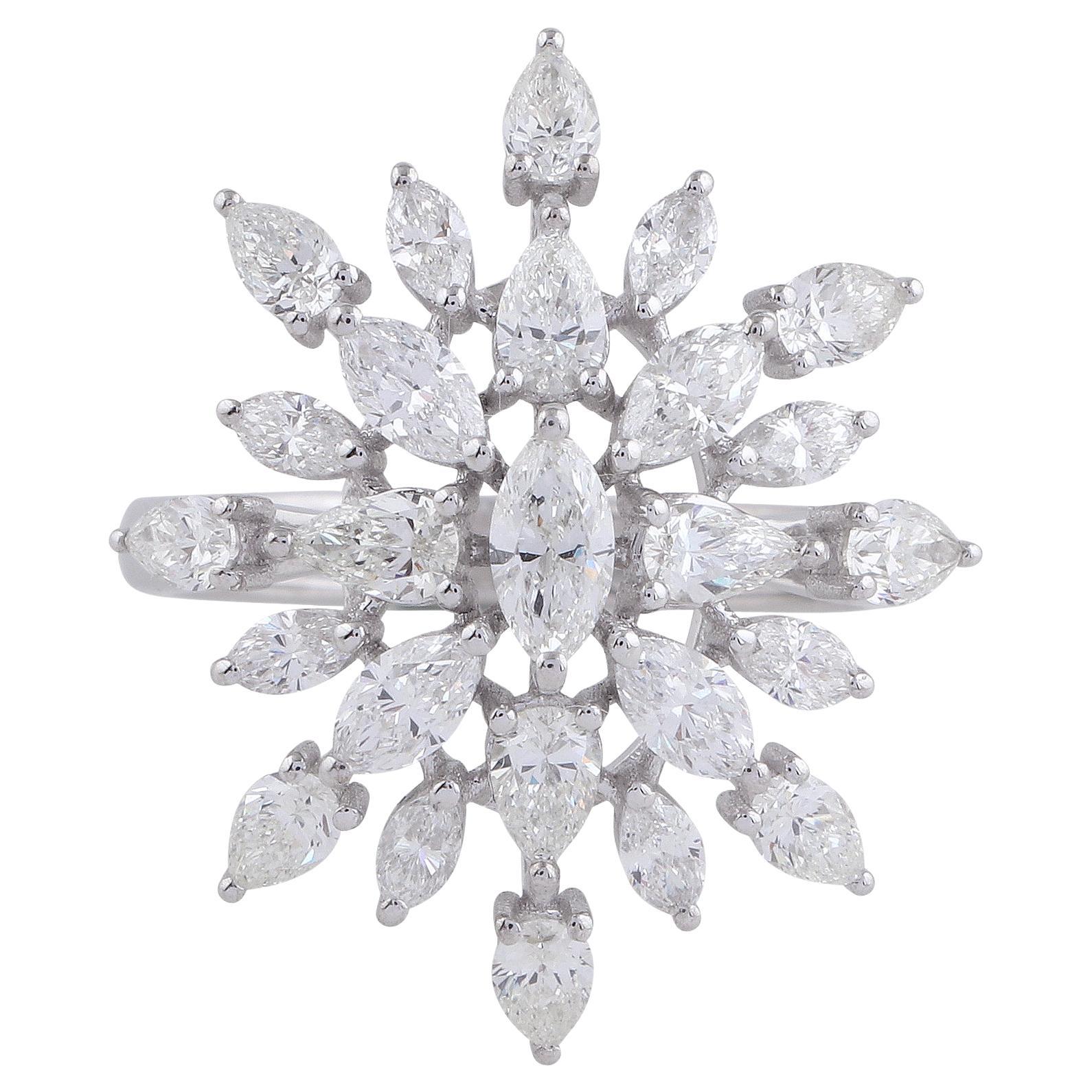 Multi Cut 2.40Ct SI/H Natural Diamond Cluster Ring 14K White Gold Fine Jewelry