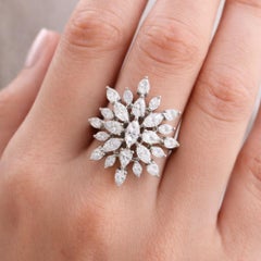 Multi Cut 2.40Ct SI/H Natural Diamond Cluster Ring 18K White Gold Fine Jewelry