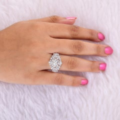Multi Cut 2.57Ct Natural Diamond Cluster Engagement Ring 18K White Gold Jewelry