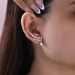 2.70 ct Pear Oval & Baguette Diamond Climber Earrings 18K White Gold Bridal Gift