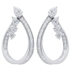 Boucles d'oreilles longues en or blanc 14k avec diamant naturel de 2,72 carats et taille multiple
