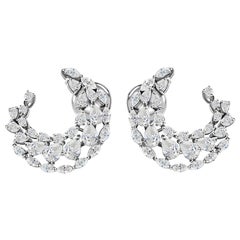Natural Diamond Ear Climber Earrings 2.86 Carats in 18K White Gold