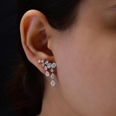 Multi Cut 3.44 Ct Natural Diamond Drop Earrings 18k White Gold Jewelry