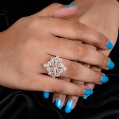 Multi Cut 3.70 Carat SI/H Diamond Cluster Ring 14K Rose Gold Fine Jewelry