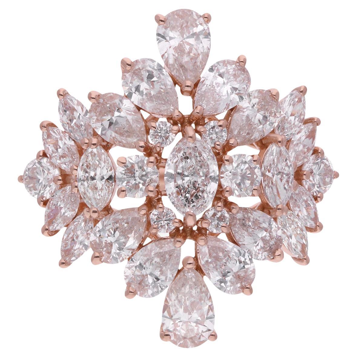 Multi Cut 3.70 Carat SI/H Diamond Cluster Ring 14K Rose Gold Fine Jewelry