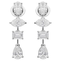 Orecchini a goccia con diamante Multi-Cut 4.06Ct in oro bianco 14k Tutte le tariffe sono pagate