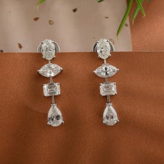 Boucles d'oreilles pendantes multi-tailles 4.06Ct Diamond Dangle Gold 18k White Gold All Tariff Paid