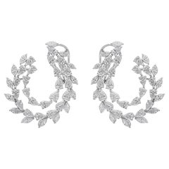 Boucles d'oreilles créoles ouvertes en forme de croissant à double rangée, ornées de diamants taille poire et marquise, 4,79 ct, en or 14 carats