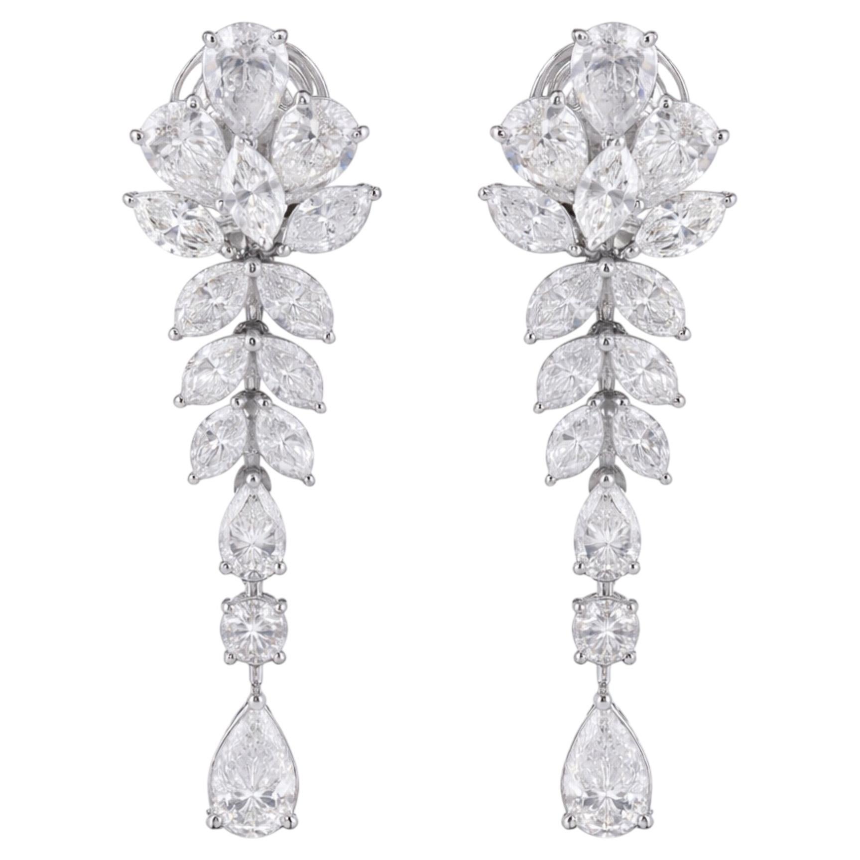 4.96 ctw Pear, Marquise & Round Diamond Chandelier Drop Earrings 18K White Gold