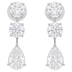 Multi Cut 5.02Ct Natural Diamond Drop Minimalist Earrings 14 Karat White Gold