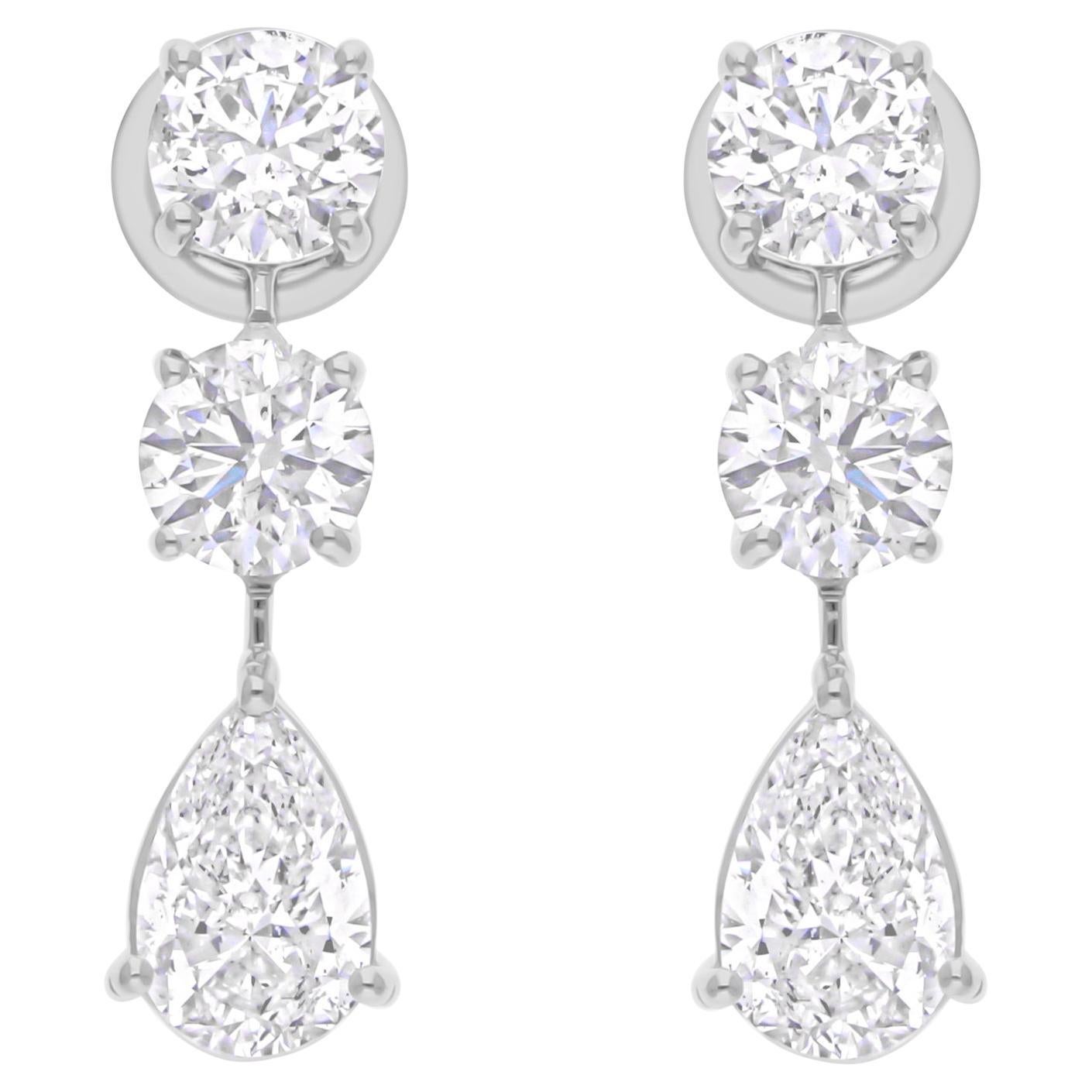 Boucles d'oreilles minimaliste en or blanc 18 carats avec pendentifs en diamant naturel 5.02Ct