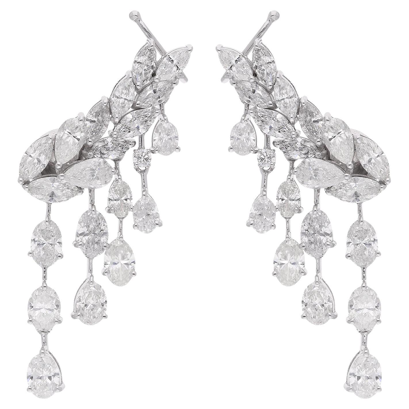Multi Cut 6.32 Ct Natural Diamond Dangle Earrings 18k White Gold Fine Jewelry