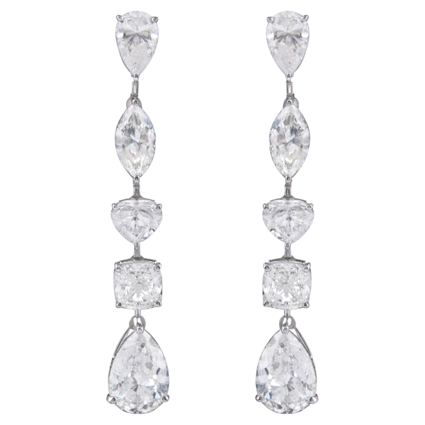 7.61 ct Multi-Cut Diamond Drop Earrings 18K White Gold Bridal & Anniversary Gift