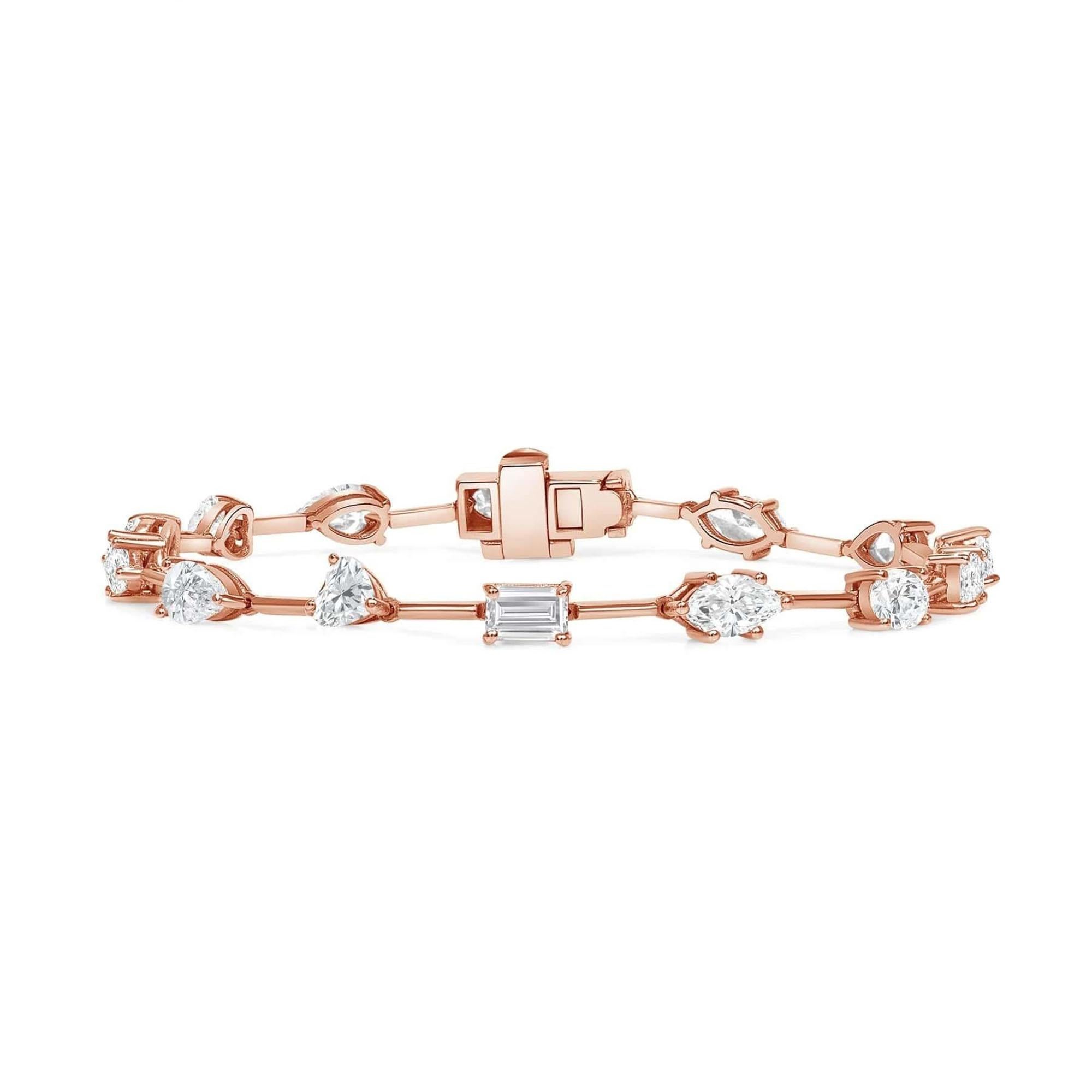 Bracelet à maillons en or rose 18 carats avec diamants multicolores