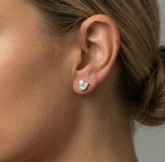 Multi Cut Diamond 18K White Gold Heart Stud Earrings