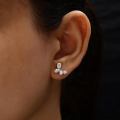 Multi-Cut Diamond Cluster Stud Earrings with Emerald & Marquise 18k White Gold