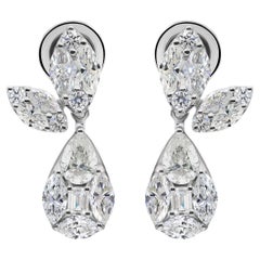 Multi-Cut Diamond Drop Earrings in 18K White Gold, 2.82 Carat, HRD Certified