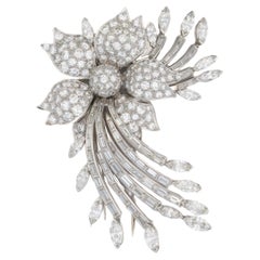 Multi Cut Diamond Floral Brooch in Platinum