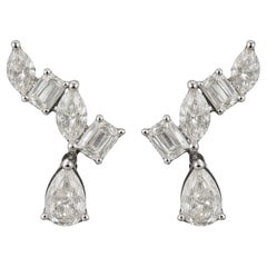 Pendientes de diamantes naturales tipo «climber» de 2,19 quilates, corte mixto, en oro blanco de 18 quilates