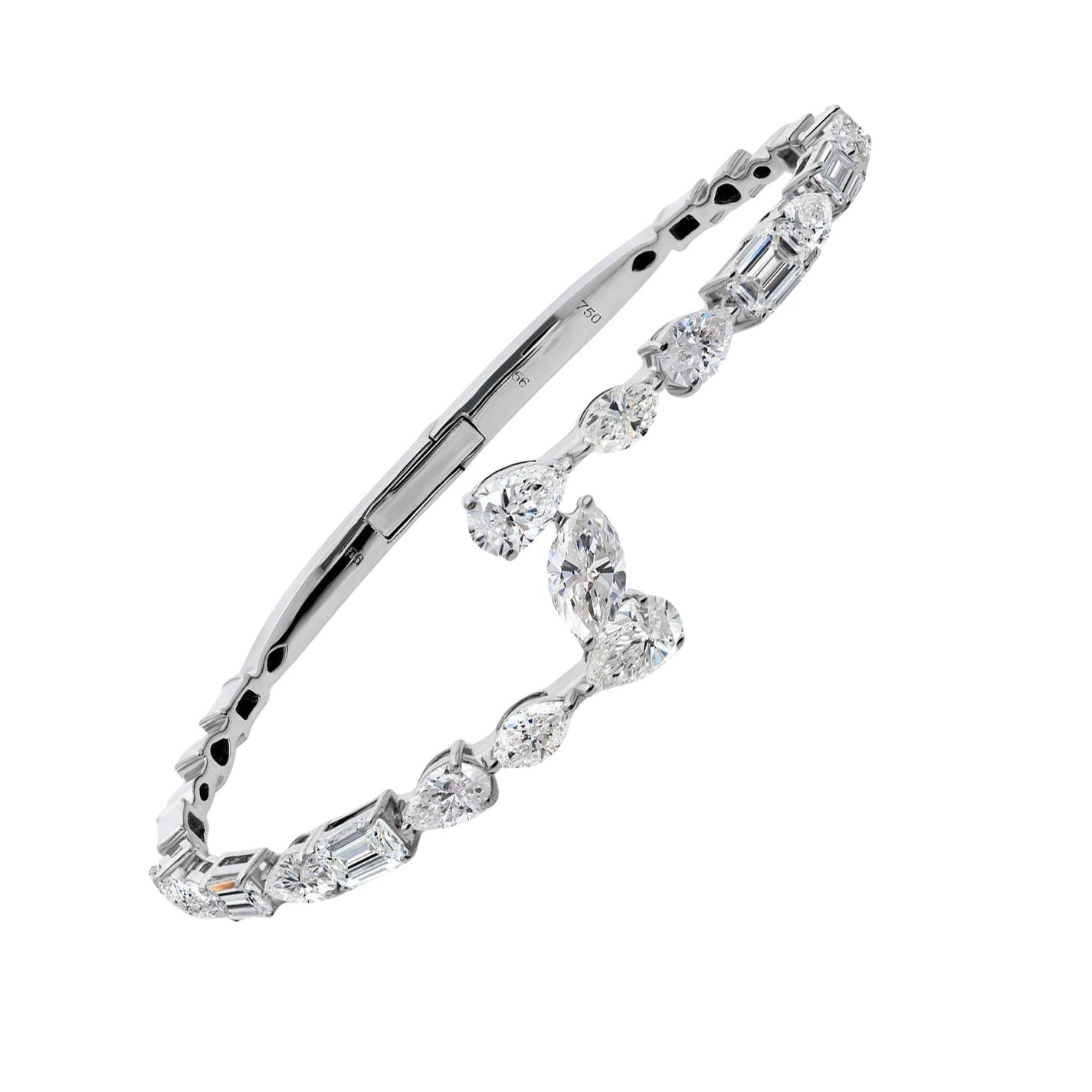Pulsera tipo brazalete de oro blanco de 18 quilates con diamantes de 6,12 quilates, joya de diseño moderno con corte mixto
