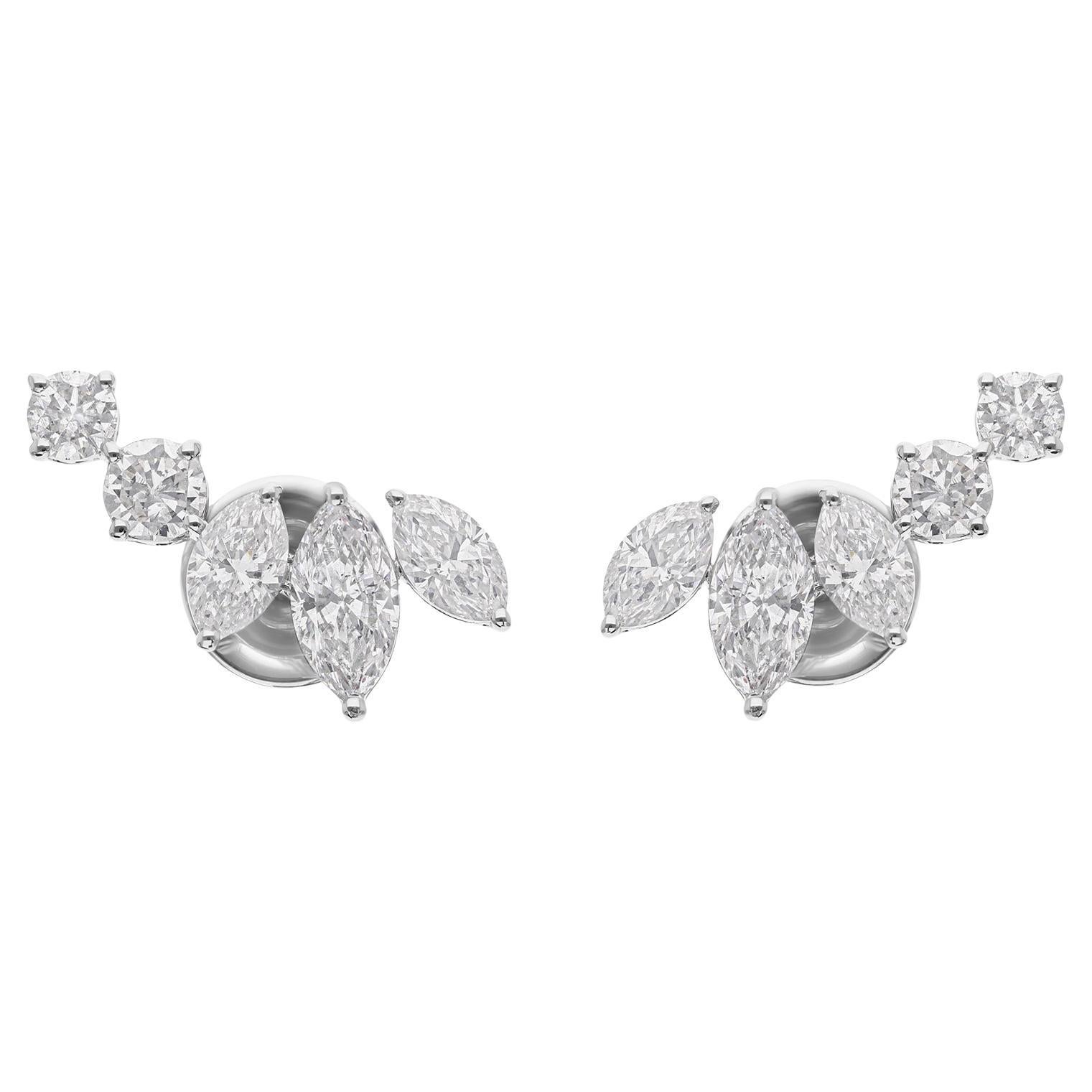 Natural Diamond Ear Climber Earrings 1.87 Carats Marquise Cut 18K White Gold For Sale