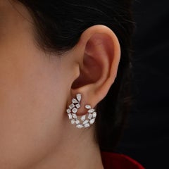 Multi Cut Natural 3.47 Ct Diamond Hoop Earrings 18k White Gold