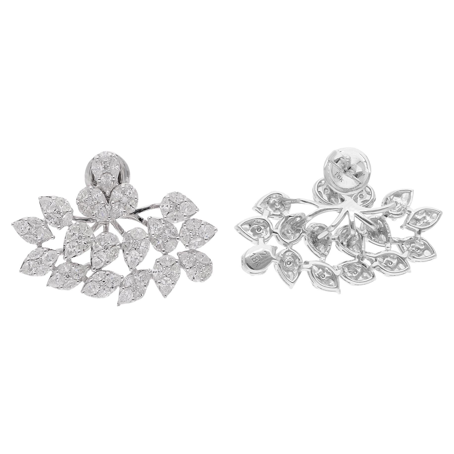 Moderne Boucles d'oreilles de mariage en or blanc 14 carats avec diamants naturels taillés en grappe en vente