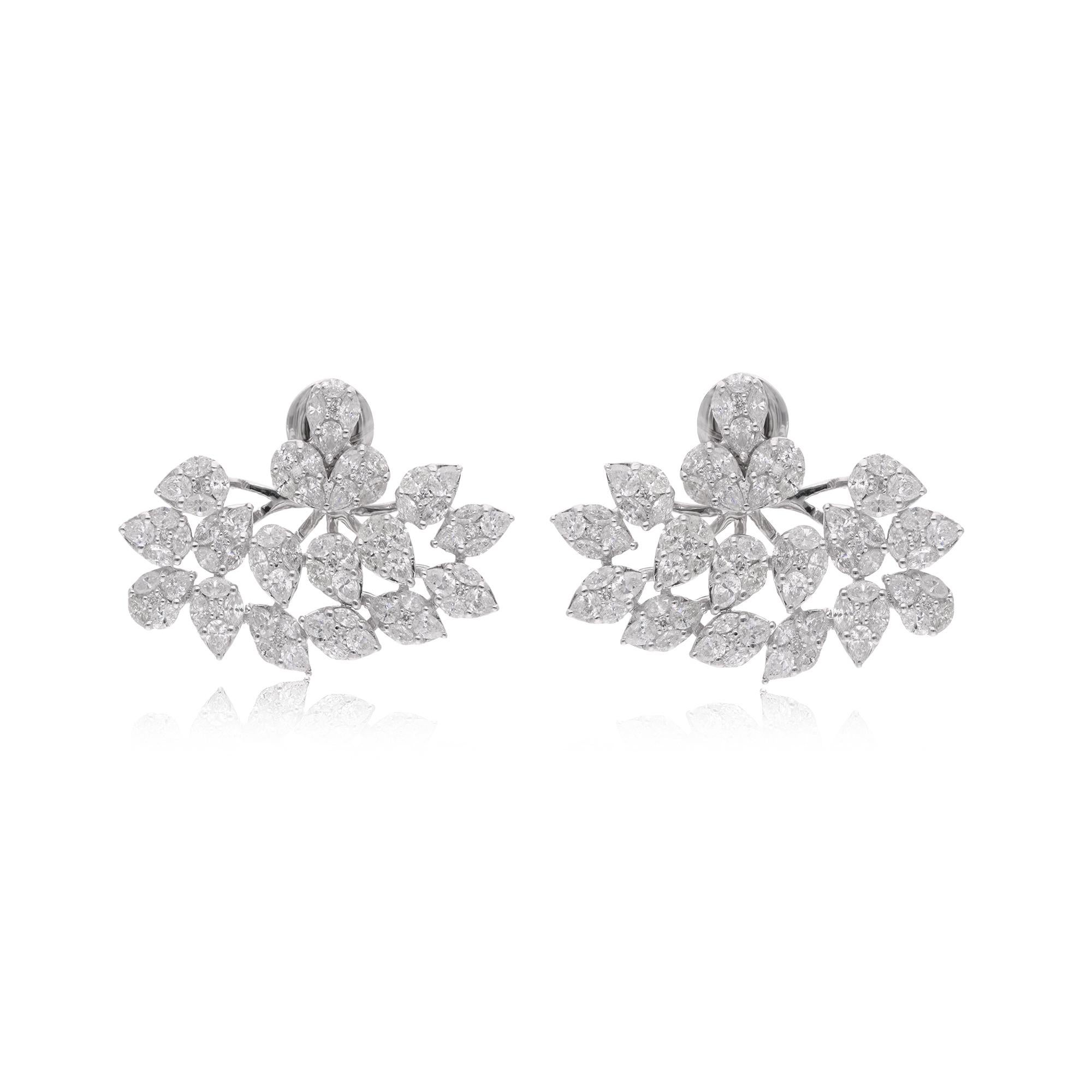Boucles d'oreilles de mariage en or blanc 14 carats avec diamants naturels taillés en grappe Neuf - En vente à Diera, Dubai