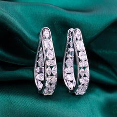 Multi-Cut Natural Diamond Inside Out Hoop Earrings 18K White Gold Handmade Pair