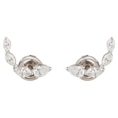 Natural Diamond Ear Climber Earrings 0.96 Carats Multi Shape 18K White Gold