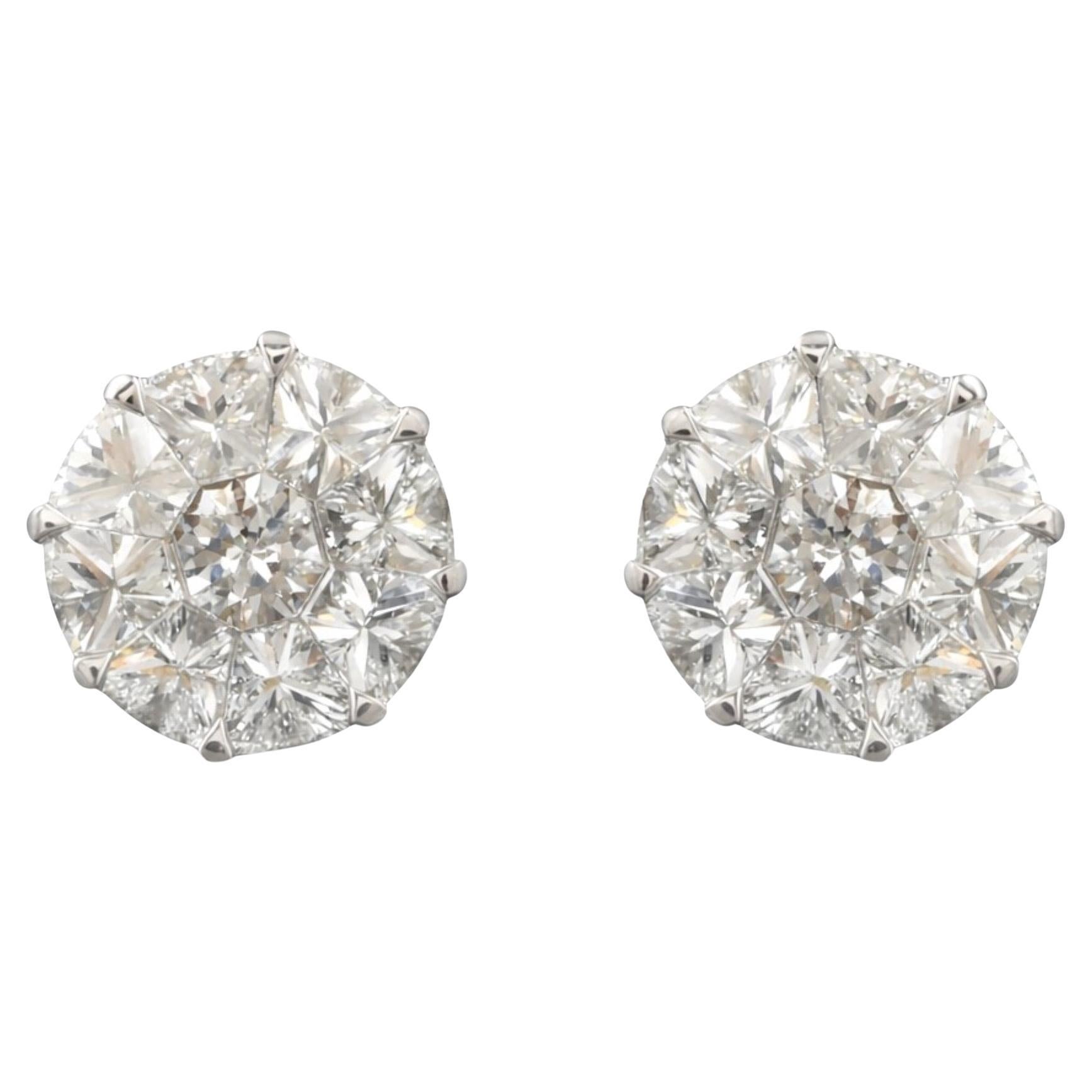 1.67 Ct Natural Diamond Illusion Cluster Stud Earrings, 14k White Gold Jewelry