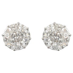 1.67 Ct Natural Diamond Illusion Cluster Stud Earrings, 14k White Gold Jewelry