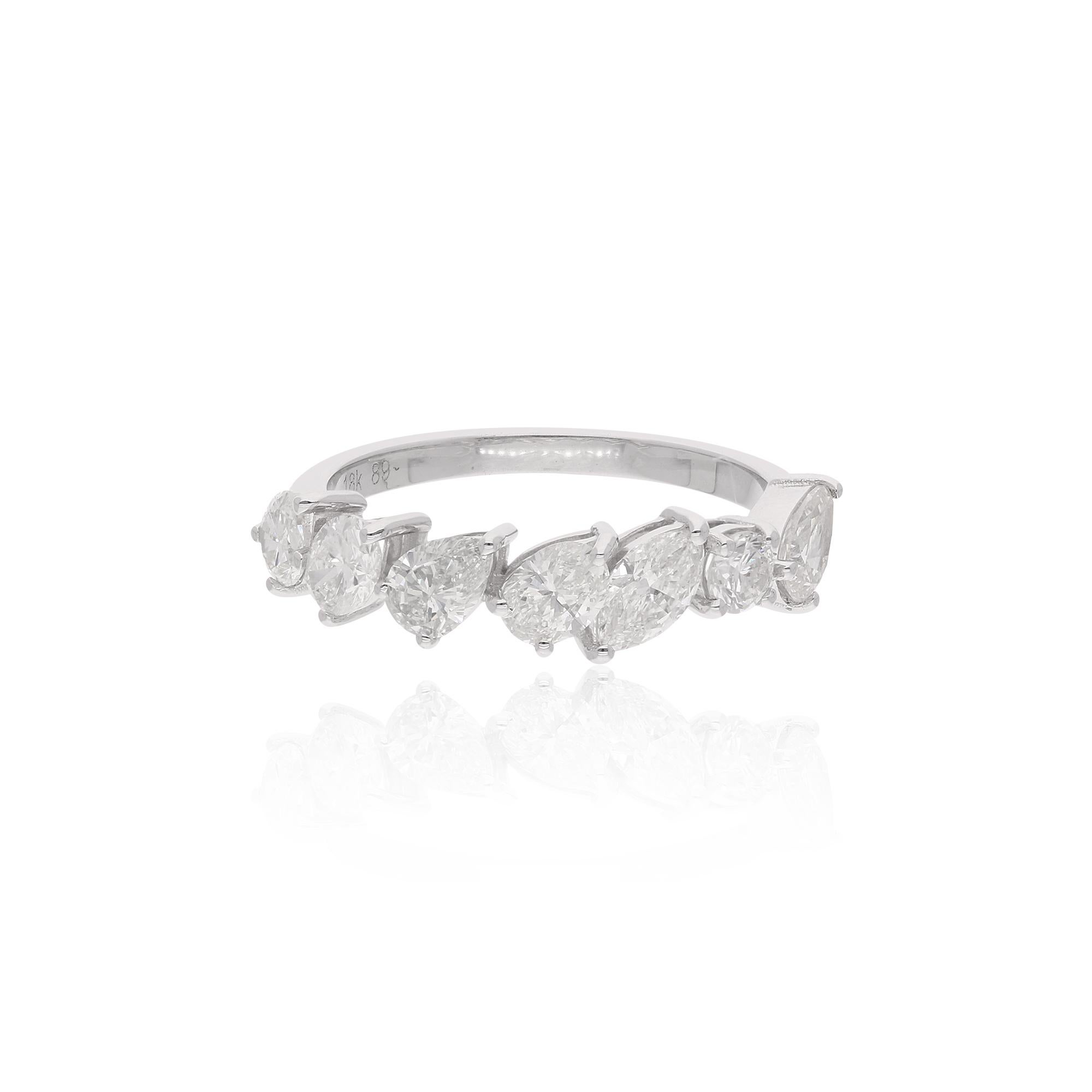 En venta: Anillo con banda de diamantes naturales talla múltiple SI/H 1,6 qt Oro blanco 18k Joyería fina  7