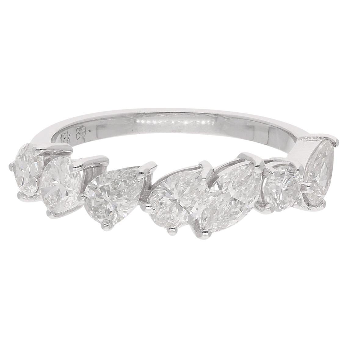 Multi Cut SI/H 1.6Ct Natural Diamond Band Ring 18k Weißgold Feine Juwelen