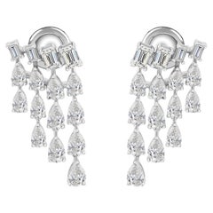 3.27 ctw Baguette & Pear Diamond Chandelier Fringe Earrings in 14K White Gold