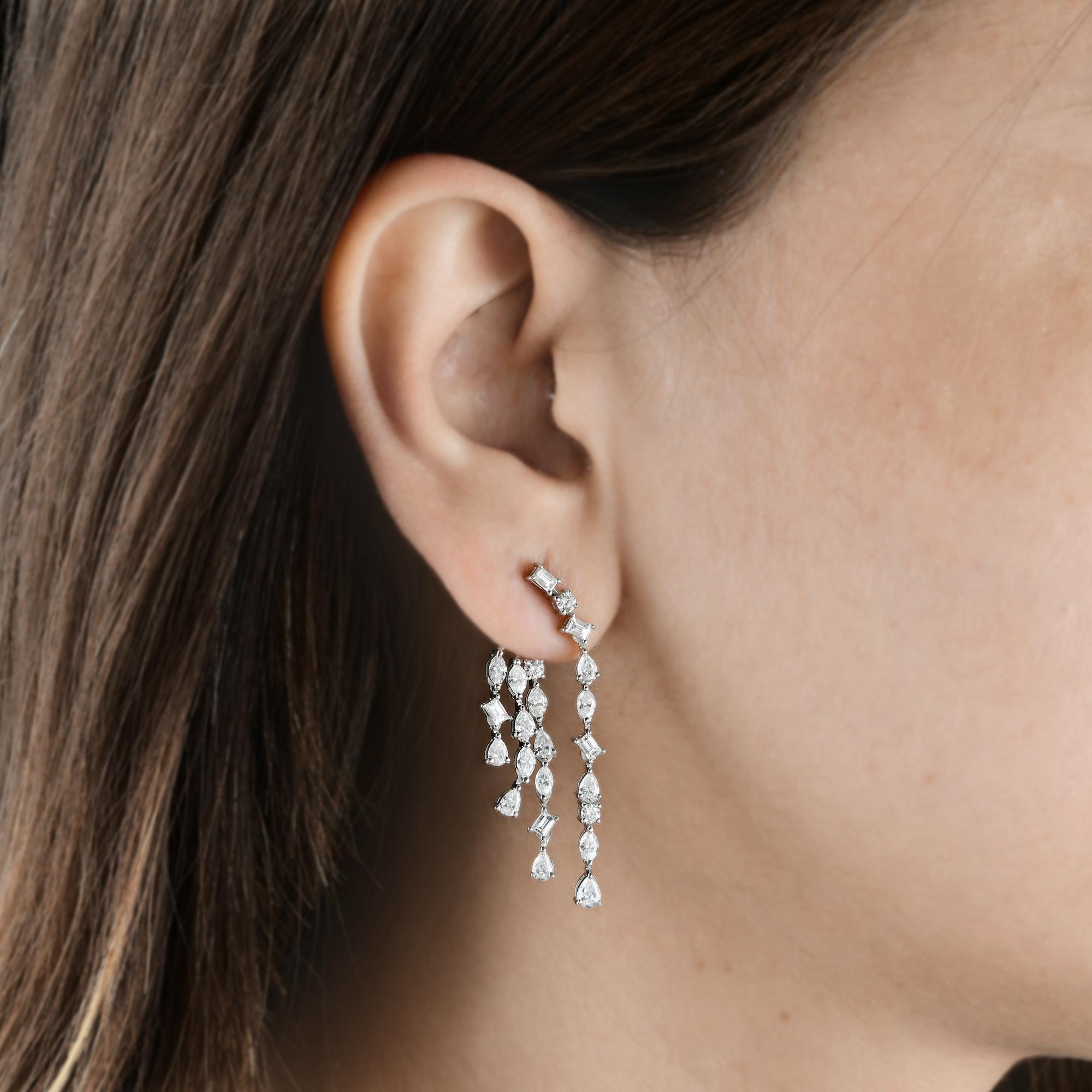 Multi Cut SI/H 3.77Ct Natural Diamond Jacket Earrings Fine 14k White Gold 
These diamond jacket earrings boast a captivating chandelier design, featuring an artful mix of pear-cut, marquise-cut, baguette-cut, and round brilliant-cut diamonds.