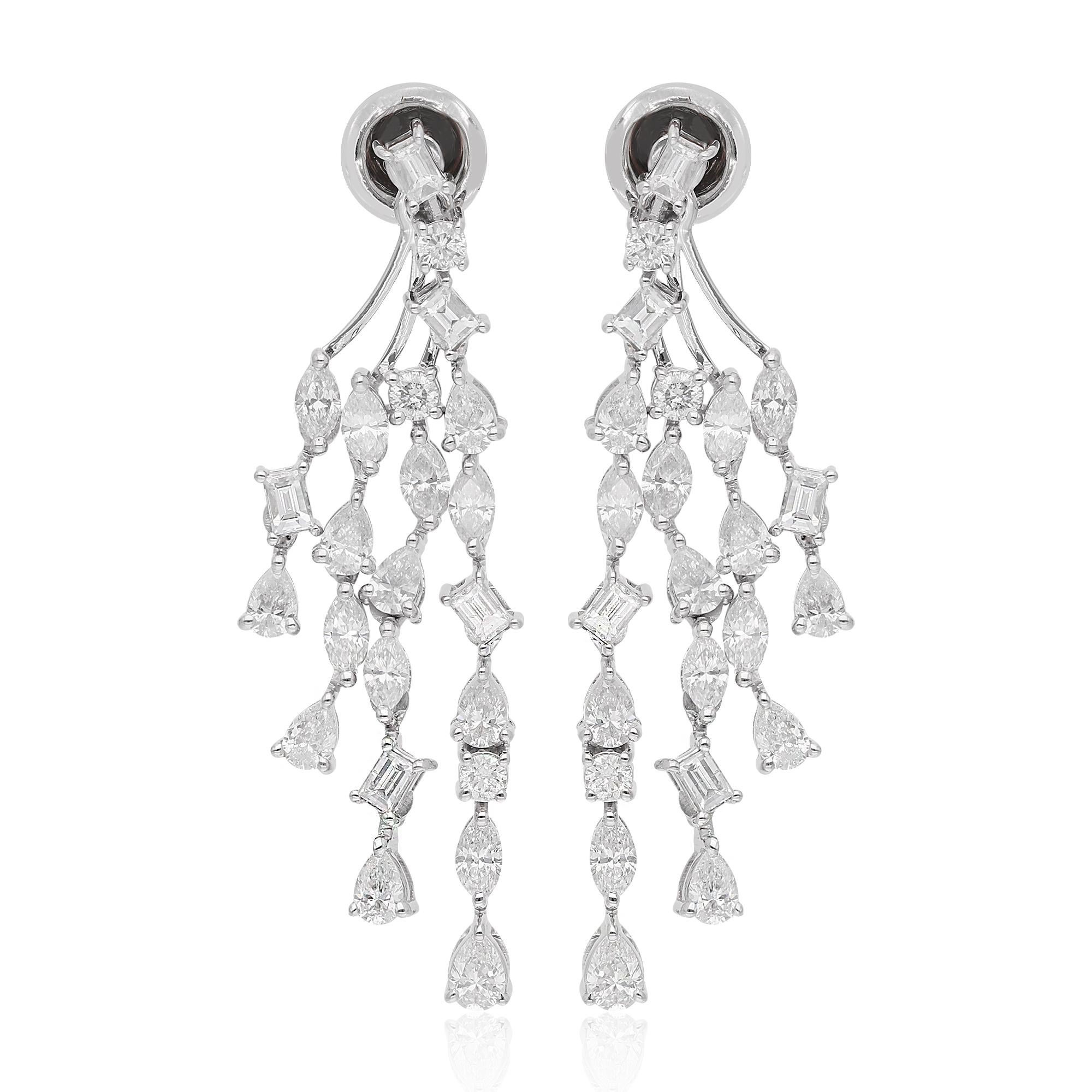 Modern Multi Cut SI/H 3.77Ct Natural Diamond Jacket Earrings Fine 14k White Gold For Sale